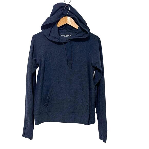 Outdoor Voices Hoodie Soft Cloud Knit Navy Thumb Holes Kangaroo Pocket Popover - Picture 1 of 13